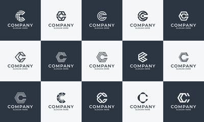 Modern geometric letter c logo. Letter c logo collection. Bold letter c logo template. Simple Monogram logo template. minimalist and bold letter c logo template