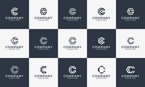 Modern geometric letter c logo. Letter c logo collection. Bold letter c logo template. Simple Monogram logo template. minimalist and bold letter c logo template