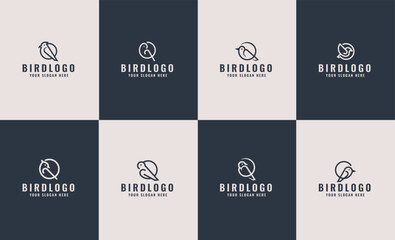 bird logo collection. Monoline bird logo template. bird monogram logo with circle template. trendy bird logo combined with circle.