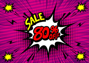 80Percent OFF Discount on a Comics style bang shape background. Pop art comic discount promotion banners.	
