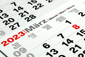 Deutscher Kalender und Monat März 2023 - obrazy, fototapety, plakaty