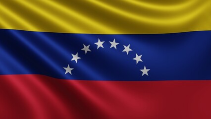 Render of the Venezuela flag flutters in the wind close-up, the national flag of Venezuela flutters in 4k resolution, close-up, colors: RGB. High quality 3d illustration