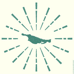 Little San Salvador Island Logo. Grunge sunburst poster with map of the island. Shape of Little San Salvador Island filled with hex digits with sunburst rays around. Astonishing vector illustration.