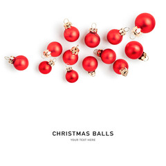 Red christmas balls isolated on white background.