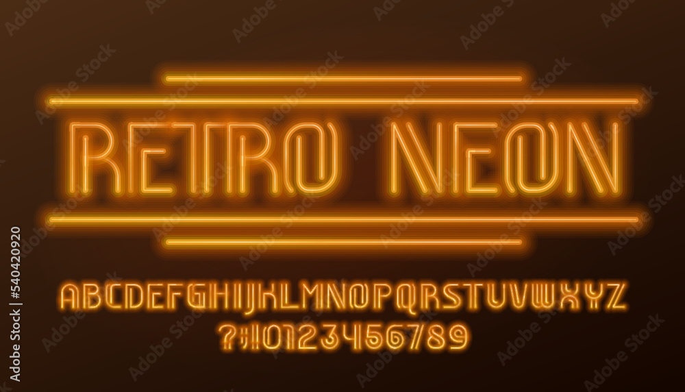 Fototapete retro neon alphabet font. art deco neon letters and numbers. stock vector typescript for your design