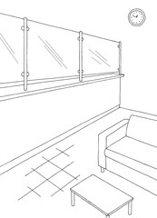 Bank interior graphic black white sketch vertical illustration vector 