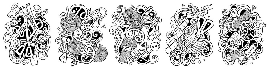 Handmade cartoon vector doodle designs set.