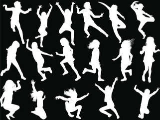 seventeen child silhouettes collection isolated on black