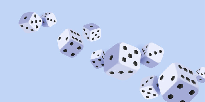 Realistic casino background with flying dice 3d cubes
