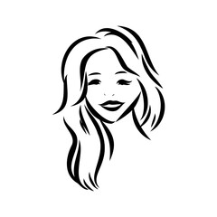 Womans face. Sketch. The head of the girl in full face. Vector illustration. Haircut for medium hair-cascade. Plump lips. Lady with heterochromia. One eye is blue, the other brown. Female portrait.