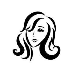 Womans face. Sketch. The head of the girl in full face. Vector illustration. Haircut for medium hair-cascade. Plump lips. Lady with heterochromia. One eye is blue, the other brown. Female portrait.