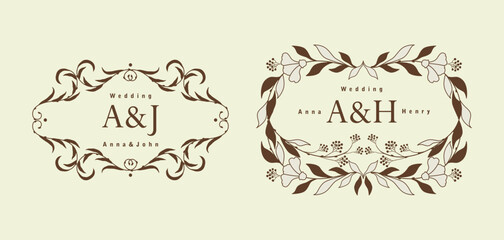 Wedding personal monograms elegant vintage design. Set of vector templates with your initials