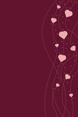 simple burgundy red valentine day background with pastel pink hearts