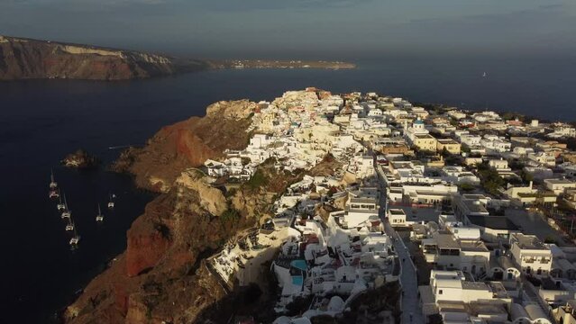 Oia Santorini Aerial View, Cyclades Island in Aegean Sea, Greece