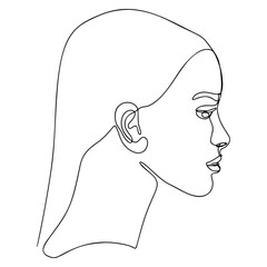 One Line Woman Face, Female Head Continuous Illustration