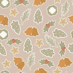 Boho Christmas Stickers Seamless Pattern