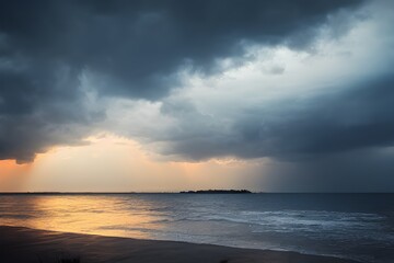 Fototapeta na wymiar A lonely overcast beach. Gloomy mood. 