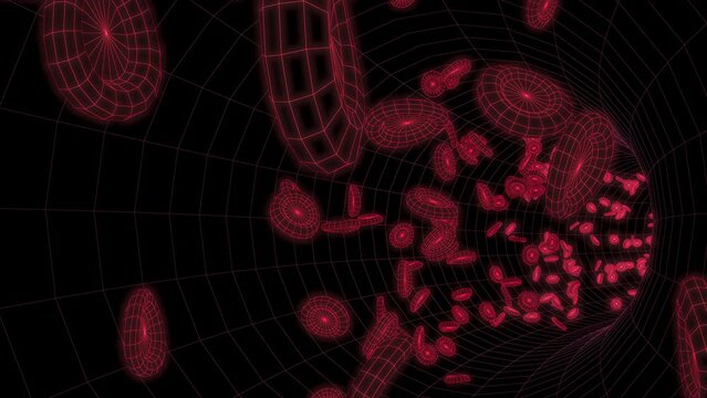 赤血球が流れる血管内部のCGアニメーション