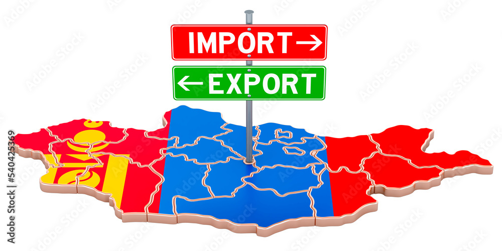 Poster import and export in mongolia concept, 3d rendering