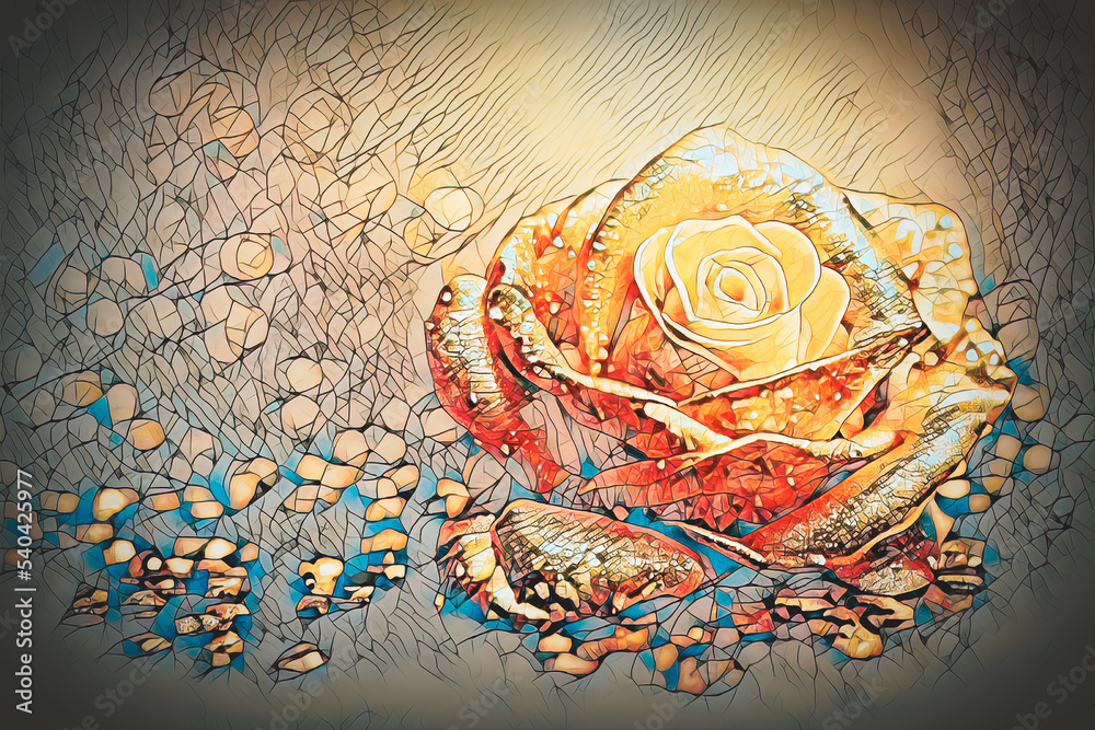 Poster background with beautiful color rose and mosaic structure.