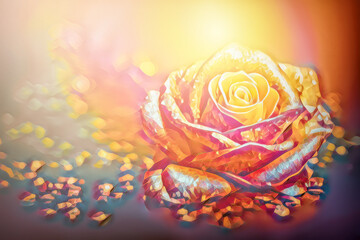 Background with beautiful color rose, digital illustration.