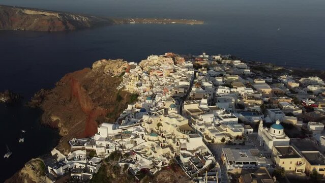 Oia Santorini Aerial View, Cyclades Island in Aegean Sea, Greece