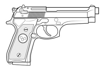 Vector illustration of the Beretta M92 automatic pistol on a white background. Right side.