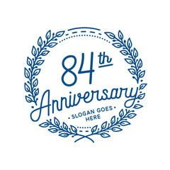 84 years anniversary design template. 84th anniversary celebration hand drawn logotype. Vector illustration.