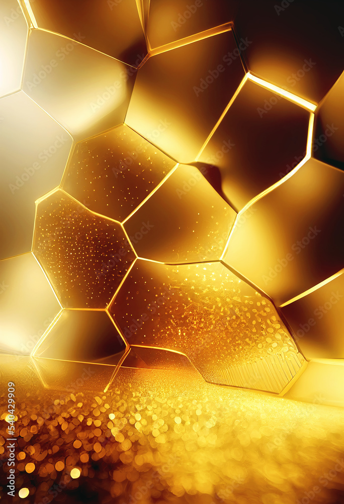 Poster beautiful golden hexagonal honeycomb background.