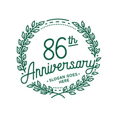 86 years anniversary design template. 86th anniversary celebration hand drawn logotype. Vector illustration.