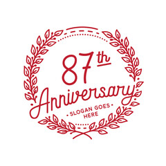 87 years anniversary design template. 87th anniversary celebration hand drawn logotype. Vector illustration.