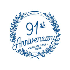 91 years anniversary design template. 91st anniversary celebration hand drawn logotype. Vector illustration.