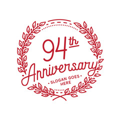 94 years anniversary design template. 94th anniversary celebration hand drawn logotype. Vector illustration.