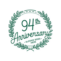 Fototapeta premium 94 years anniversary design template. 94th anniversary celebration hand drawn logotype. Vector illustration.