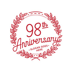 98 years anniversary design template. 98th anniversary celebration hand drawn logotype. Vector illustration.