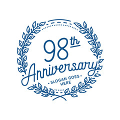 98 years anniversary design template. 98th anniversary celebration hand drawn logotype. Vector illustration.