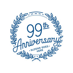99 years anniversary design template. 99th anniversary celebration hand drawn logotype. Vector illustration.