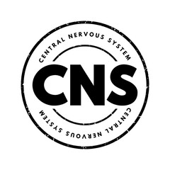 CNS - Central Nervous System is the part of the nervous system consisting primarily of the brain and spinal cord, acronym text concept stamp