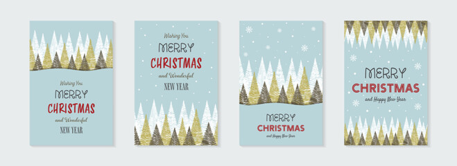 Collection of Christmas greeting cards with abstract trees. Vector illustration