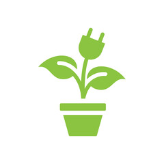 Electric plug and plant in a pot vector icon. Clean, natural energy filled symbol.