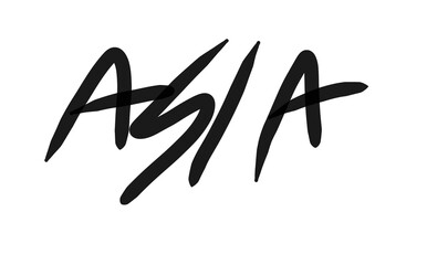 Hand drawn word asia black pen on white background.