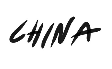 Hand drawn china word black pen on white background.