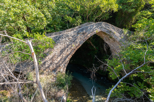 Atsicholou stone bridge over Lousios river near Karytaina, Arcadia, Greece