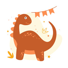 Cute dinosaur. Funny cartoon dinosaur. Vector illustration