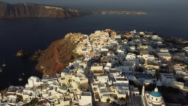 Oia Santorini Aerial View, Cyclades Island in Aegean Sea, Greece