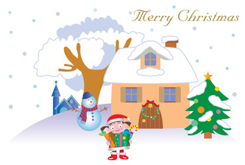 プレゼントを持った女の子のクリスマスカード
