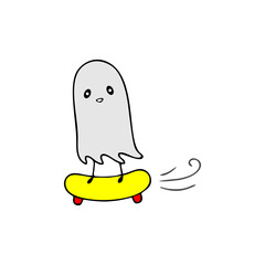 vector cute ghost riding a skateboard