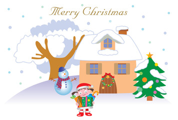 プレゼントを持った女の子のクリスマスカード
