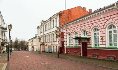 Pedestrian street with old houses  in city centre in Vitebsk, Belarus