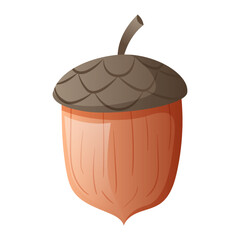 Drawing acorn isolated on the white background. Whole hazelnut or oak tree seed, nut. Shaped simple icon, picture, image, sticker, print, sketch. Symbol of autumn nature season. Vector illustration